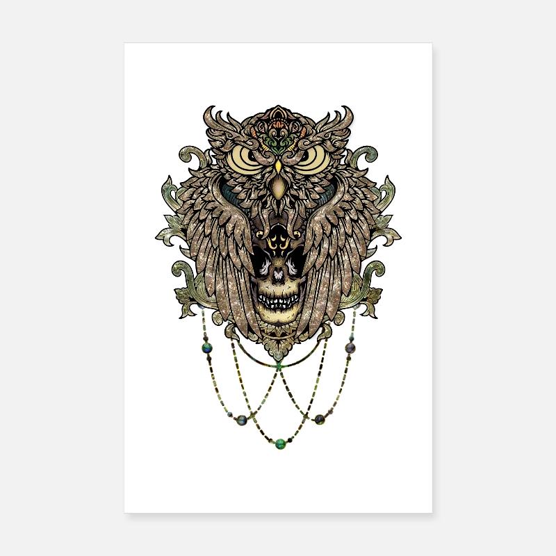 Hibou élégant avec crâne Poster 20 x 30 cm