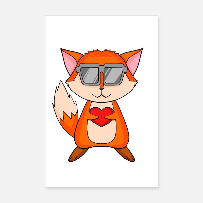 Fuchs mit Sonnenbrille und Herz - Poster 20x30 cm - Weiß