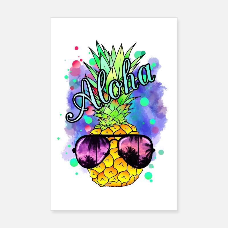 Bunte Ananas mit cooler Sonnenbrille - Poster 20x30 cm - Weiß