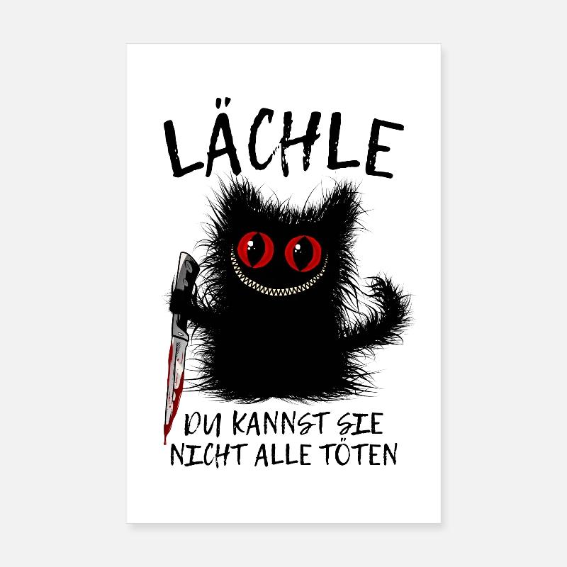 Wuschelige Grinsekatze Verrückte Katze Mit Messer Poster 20x30 cm