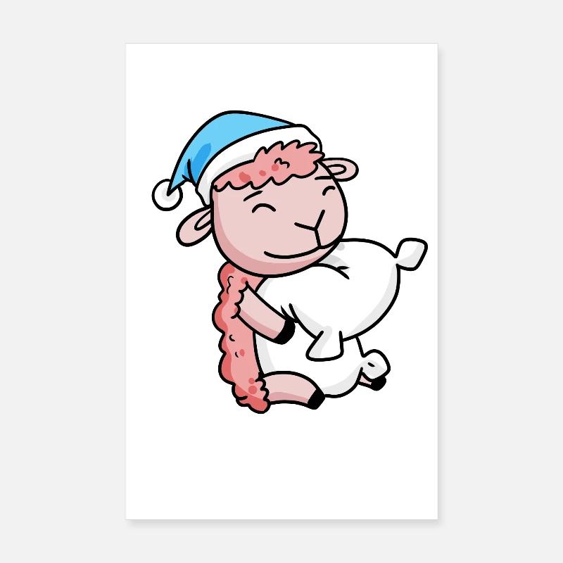 Sheep with pillow and sleeping cap Poster 8" x 12" (20x30 cm)