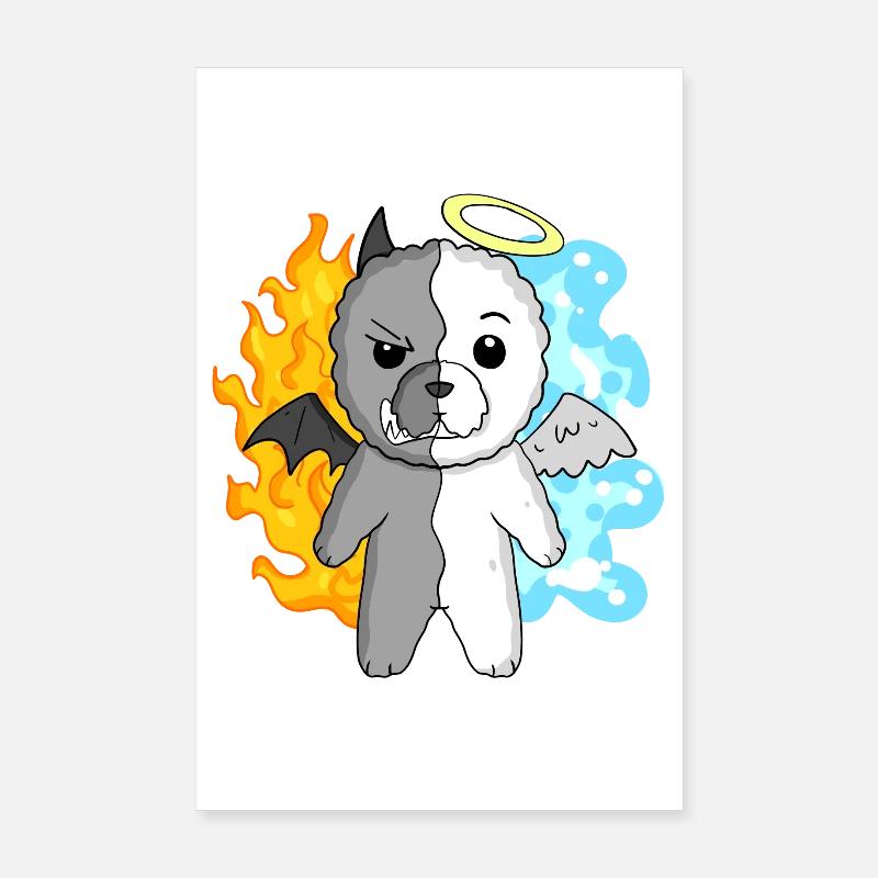 Dog Bichon Frise - Angel and Devil Poster 8" x 12" (20x30 cm)