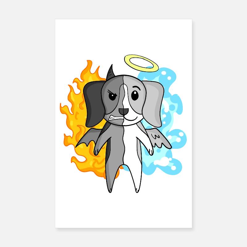 Hund Beagle - Engel und Teufel - Poster 20x30 cm - Weiß