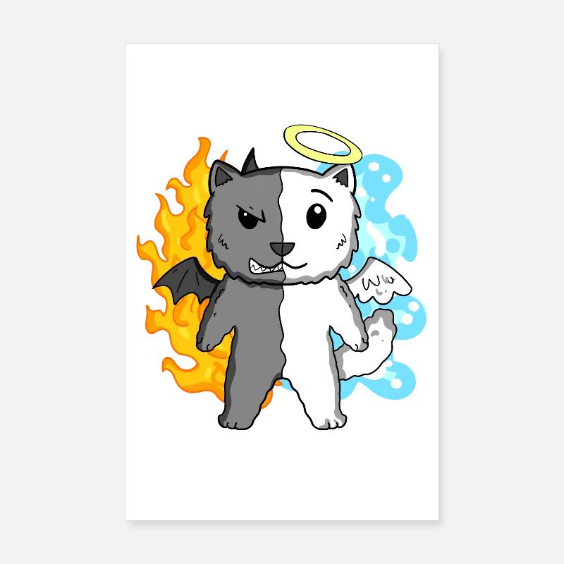 Cat Cat Breed Persian Cat - Angel and Devil Poster 8" x 12" (20x30 cm)