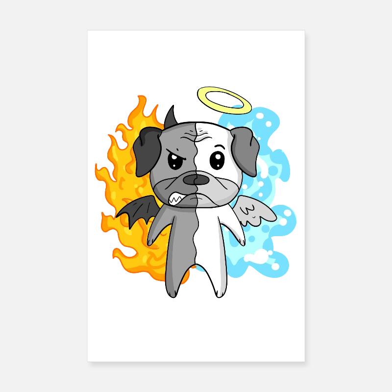 Dog Pug - Angel and Devil Poster 8" x 12" (20x30 cm)