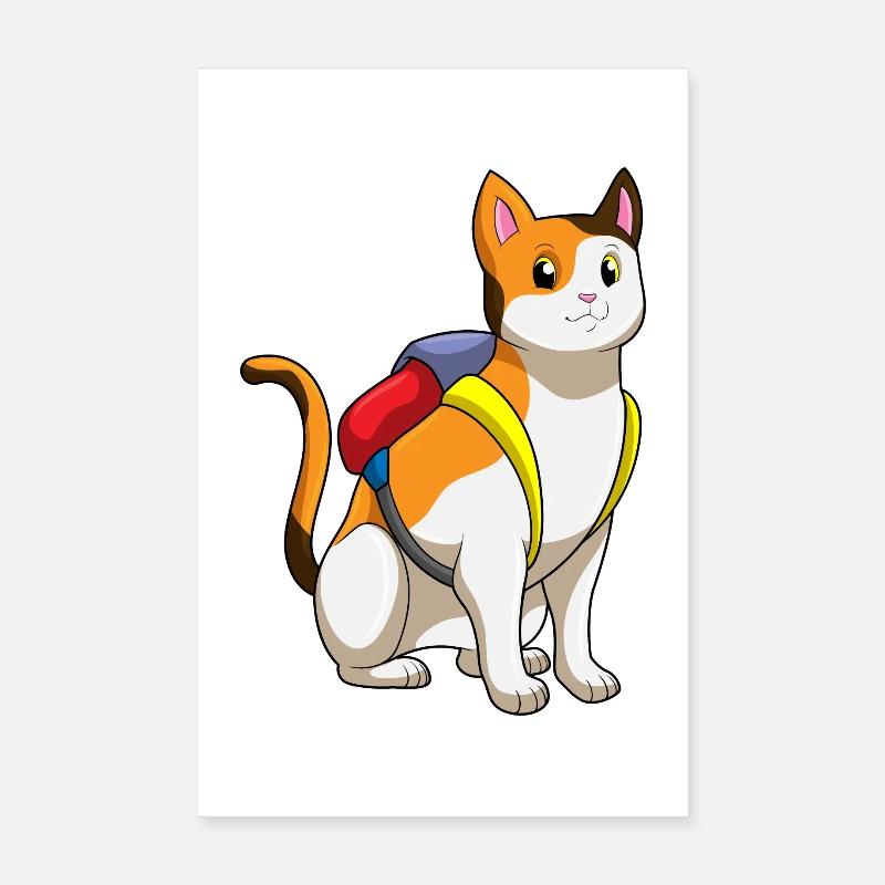 Chat avec cartable Poster 20 x 30 cm