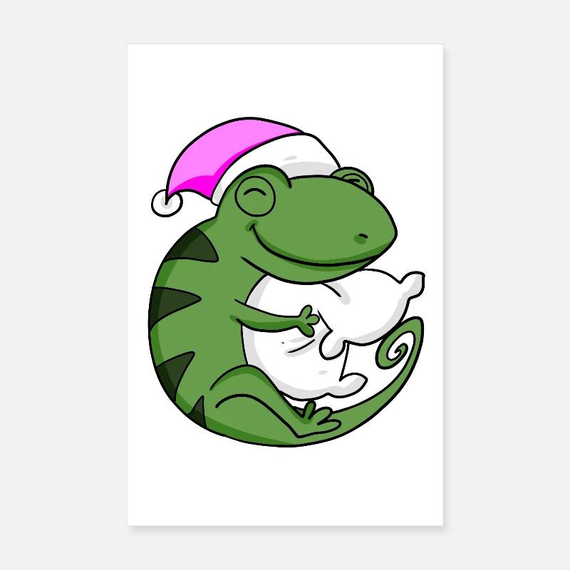Caméléon avec oreiller et bonnet de couchage Poster 20 x 30 cm