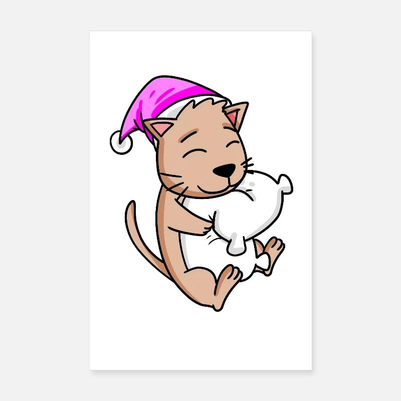 Chat avec oreiller Poster 20 x 30 cm