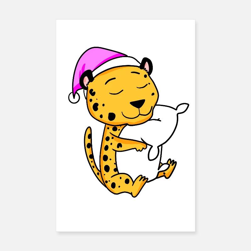 Cheetah with pillow and sleeping cap Poster 8" x 12" (20x30 cm)