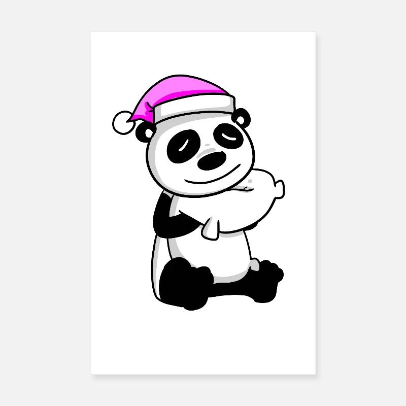 Panda with pillow and sleeping cap Poster 8" x 12" (20x30 cm)