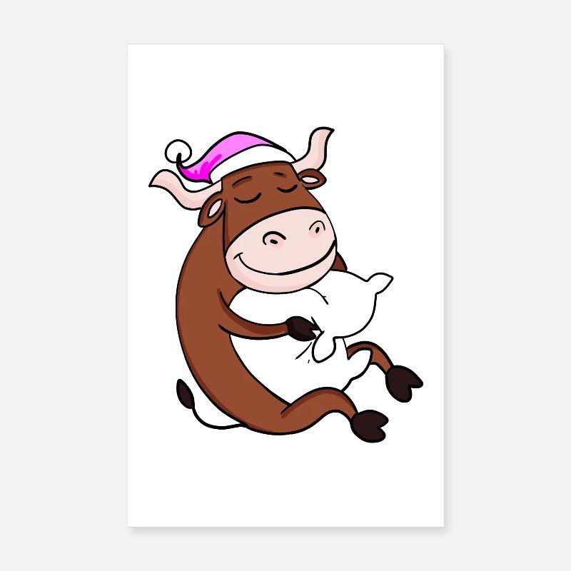 Bœuf avec oreiller et bonnet de couchage Poster 20 x 30 cm