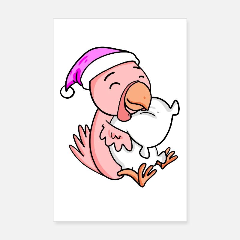 Poulet avec oreiller et bonnet de couchage Poster 20 x 30 cm