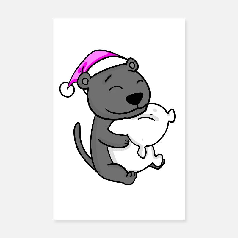 jolie panthère noire avec oreiller et bonnet de couchage Poster 20 x 30 cm