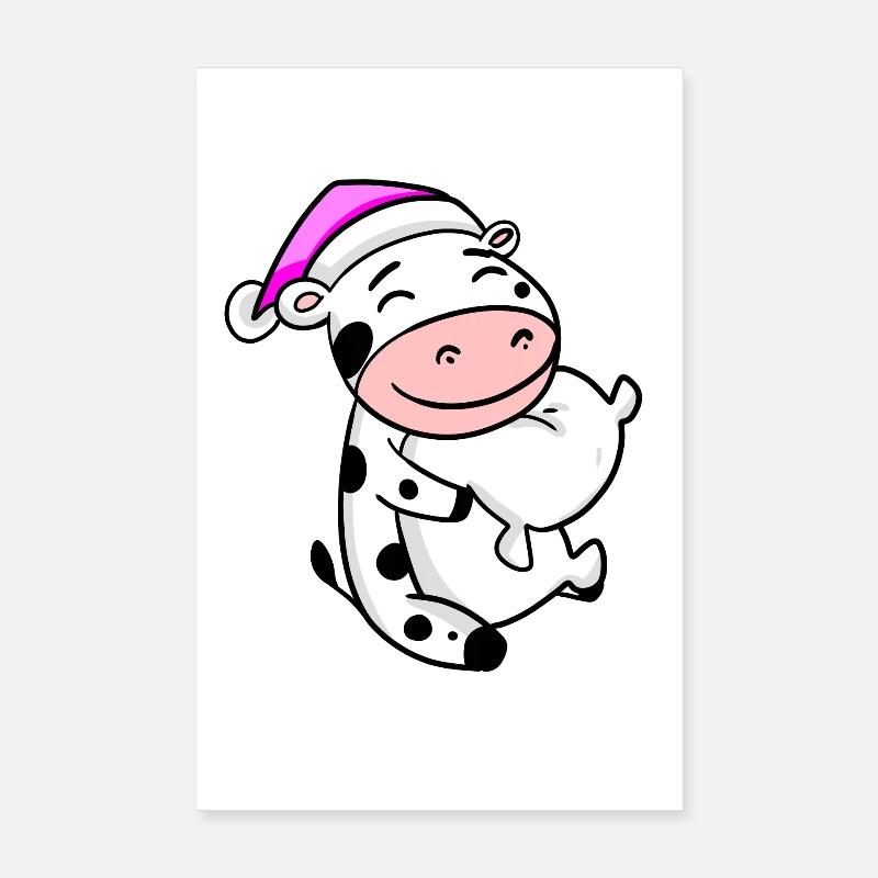 Vache avec oreiller et bonnet de couchage Poster 20 x 30 cm
