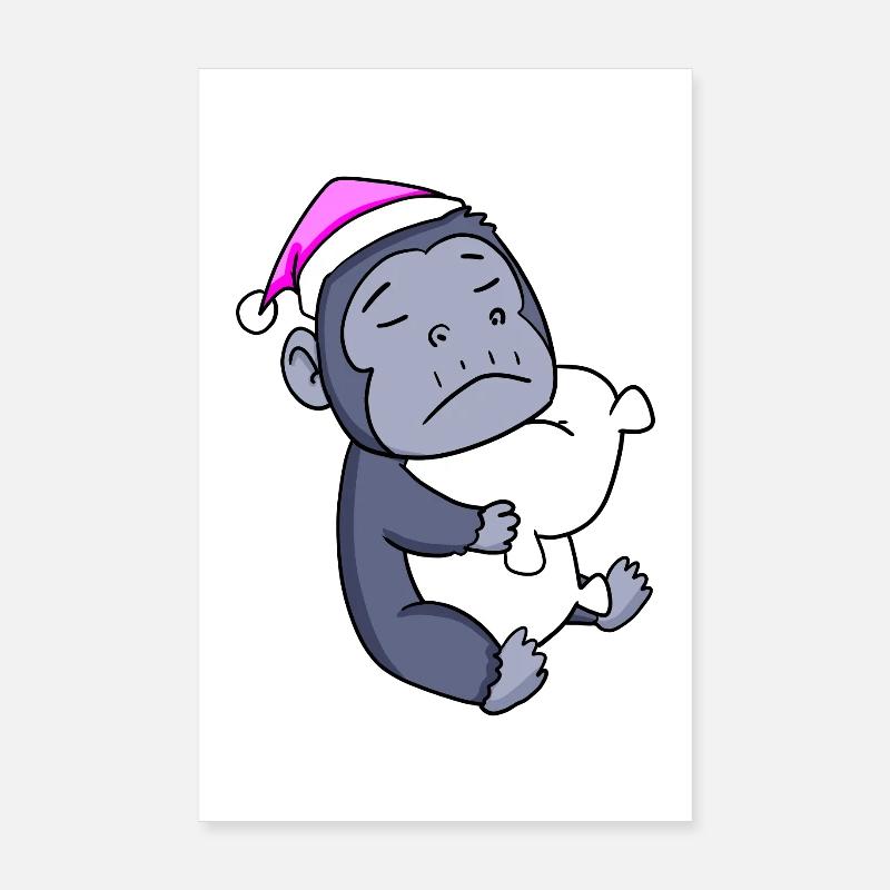 Gorilla with pillow and sleeping cap Poster 8" x 12" (20x30 cm)