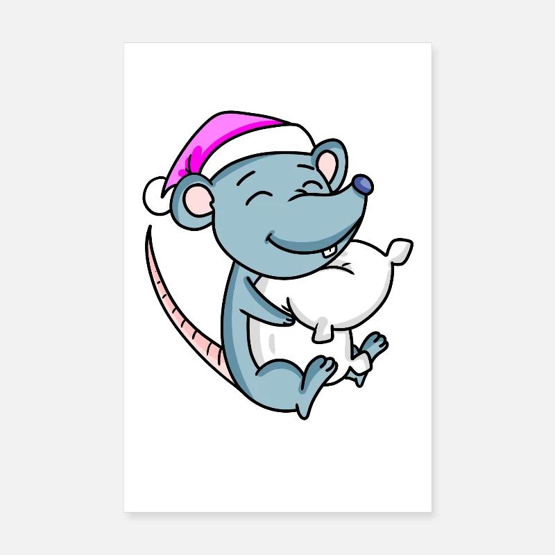 Mouse with pillow and sleeping cap Poster 8" x 12" (20x30 cm)
