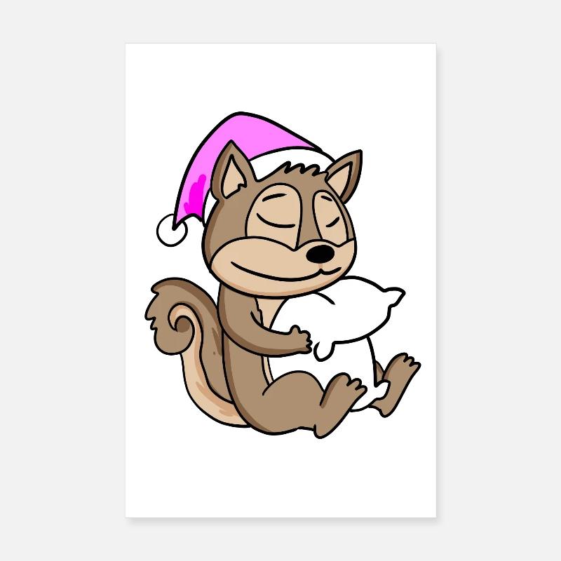 Squirrel with pillow and sleeping cap Poster 8" x 12" (20x30 cm)
