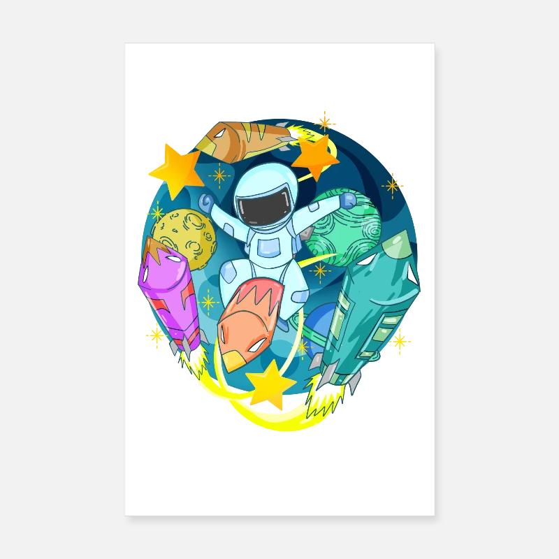 Astronaute dans l’espace avec des fusées Poster 20 x 30 cm