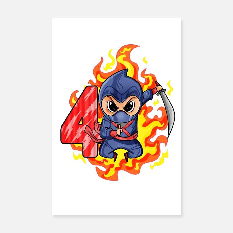 4ème anniversaire Garçon de 4 ans Ninja Poster 20 x 30 cm