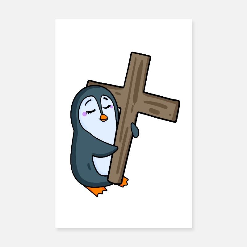 Penguin with cross Poster 8" x 12" (20x30 cm)