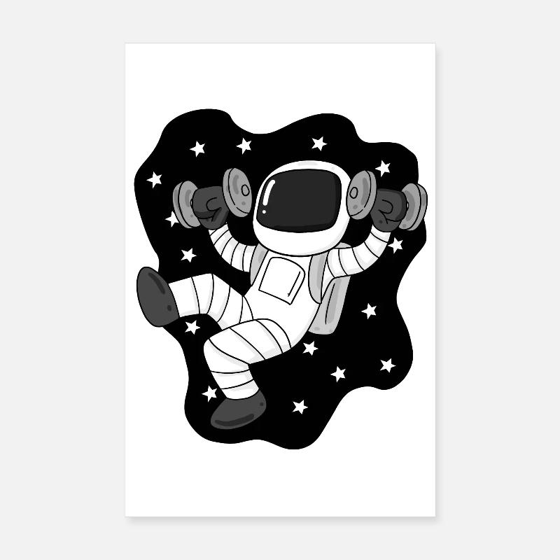 Astronaute avec des haltères dans l’espace Poster 20 x 30 cm