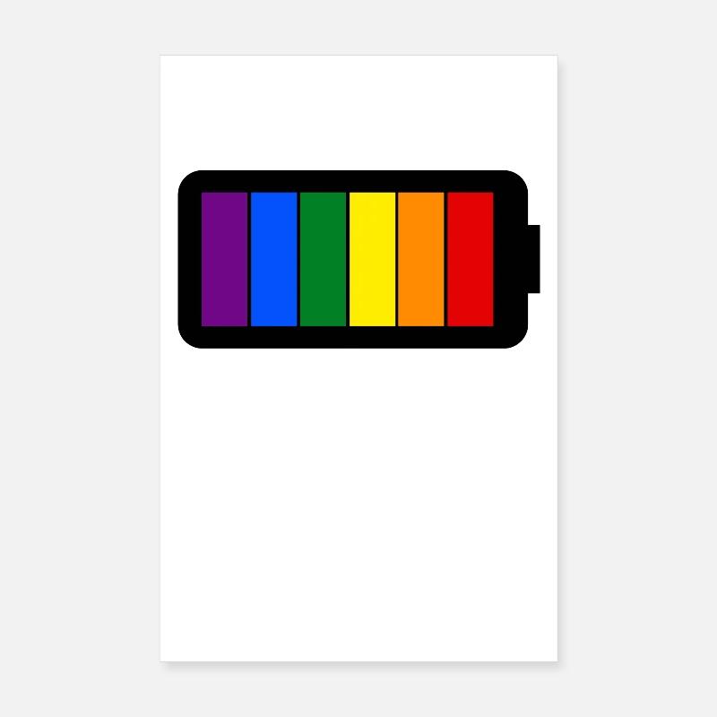 Regenbogenfarben Batterie Loading - Gay Pride - Poster 20x30 cm - Weiß