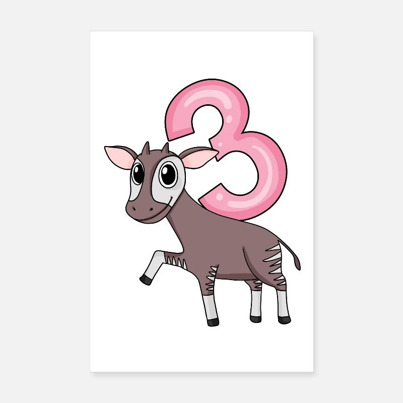 Fille de 3 ans Okapi 3ème cadeau d’anniversaire Poster 20 x 30 cm