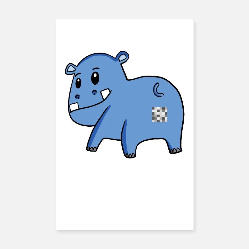 Hippo Ass - Hippopotame Butt - Poster 20 x 30 cm - blanc