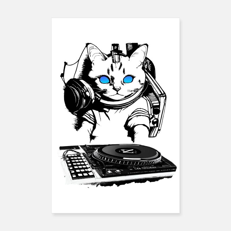Cat DJ avec table de mixage Poster 20 x 30 cm