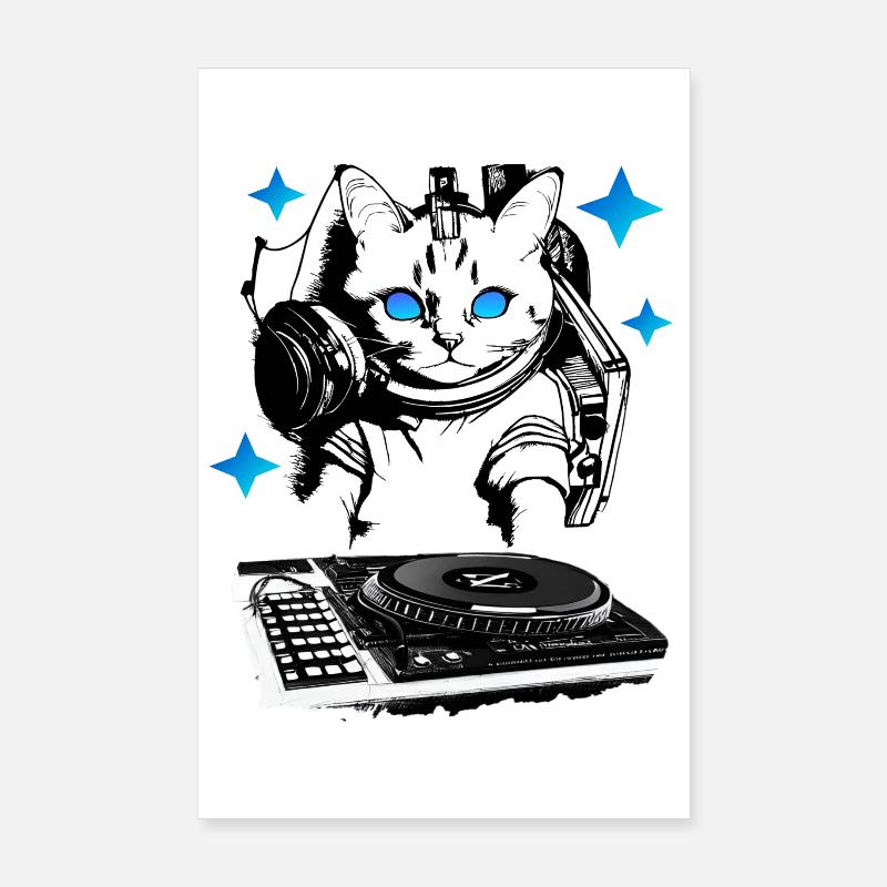 DJ cat avec table de mixage Poster 20 x 30 cm