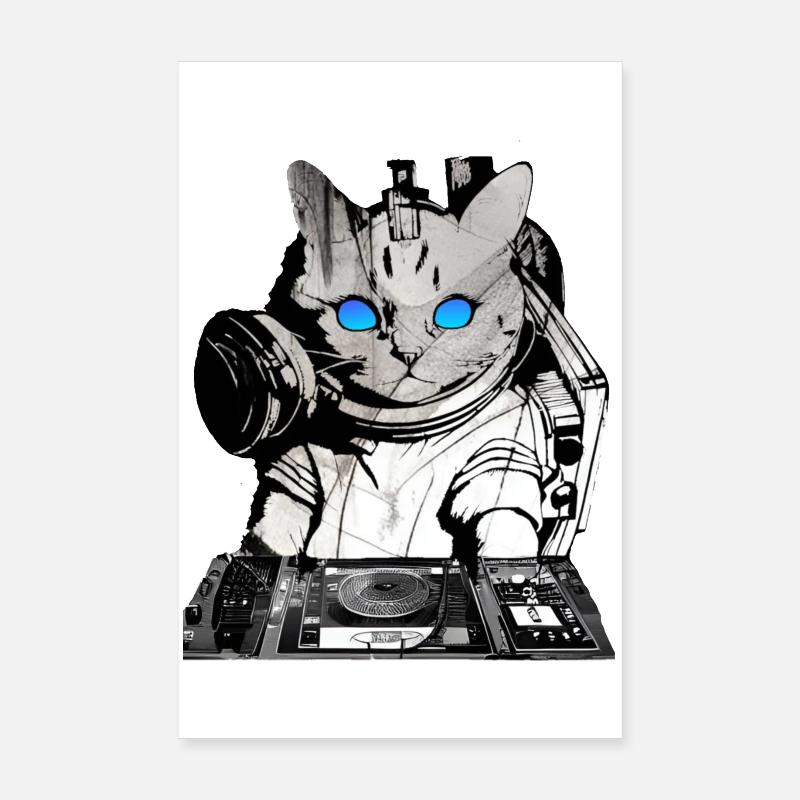 DJ cat avec table de mixage Poster 20 x 30 cm