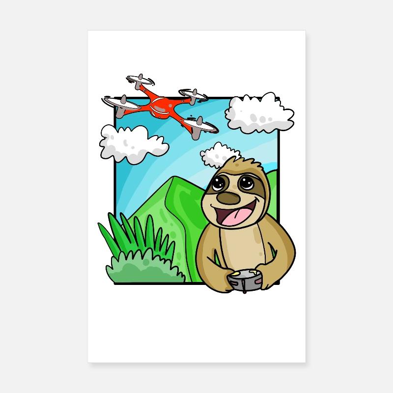 Sloth with Quadcopter - Drone Motif Poster 8" x 12" (20x30 cm)