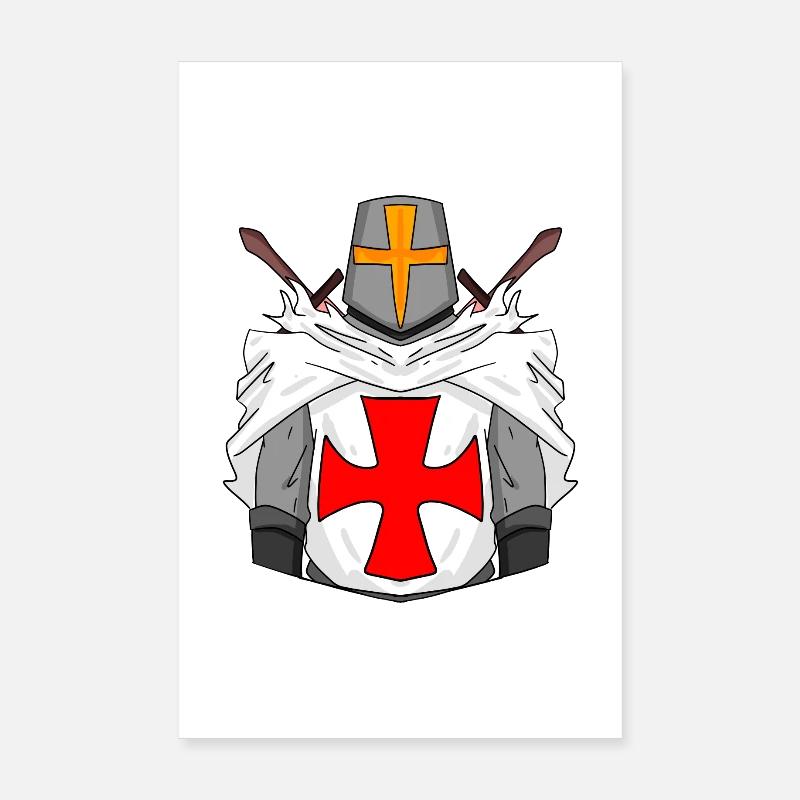 Templer Schwert Kreuz - Poster 20x30 cm - Weiß