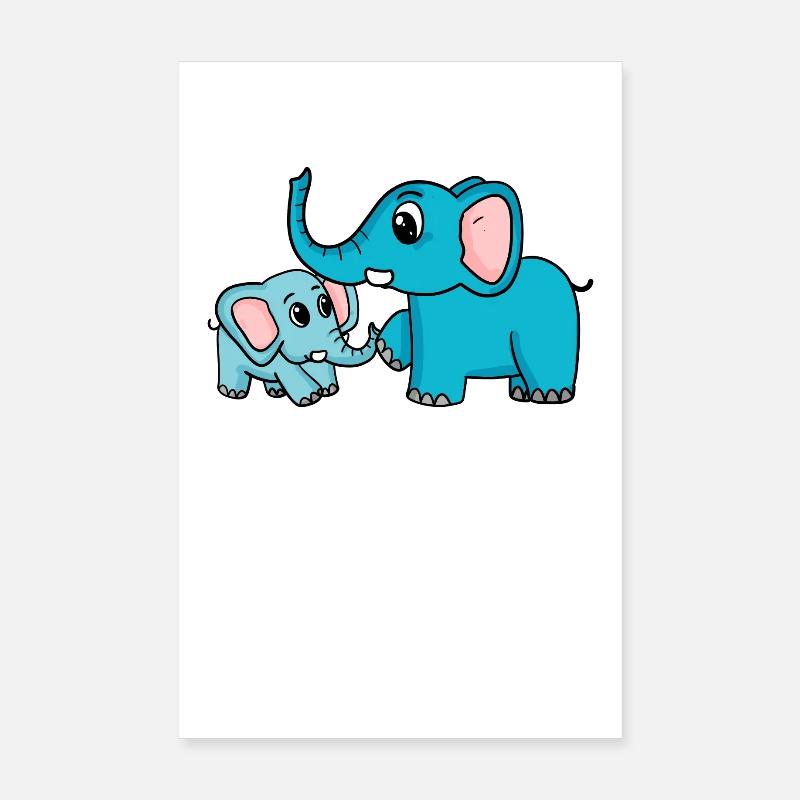 Eléphant avec bébé éléphant Poster 20 x 30 cm
