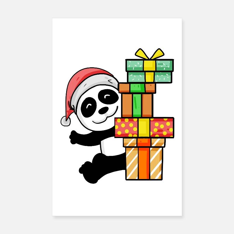 Panda de Noël avec cadeaux Poster 20 x 30 cm