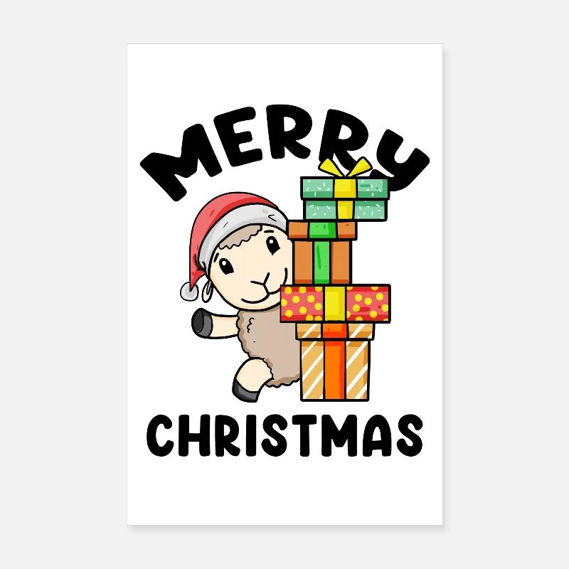 Joyeux moutons de Noël avec cadeaux Poster 20 x 30 cm