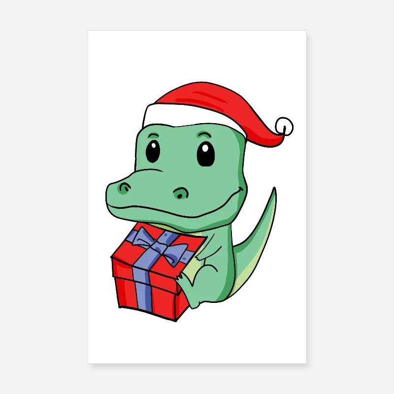 Weihnachten Krokodil Baby mit Geschenk Poster 20x30 cm