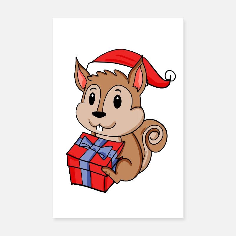 Christmas Squirrel Baby with Gift Poster 8" x 12" (20x30 cm)