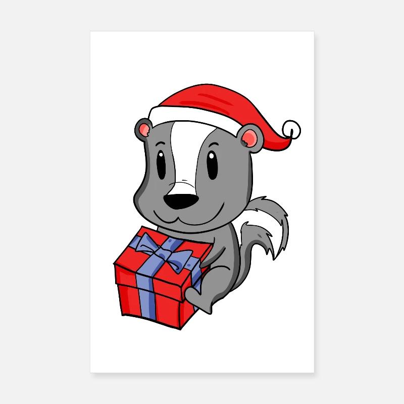 Bébé moufette de Noël avec cadeau Poster 20 x 30 cm