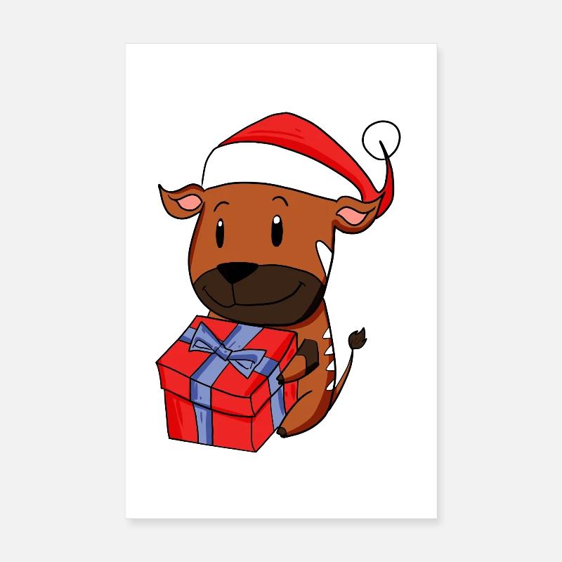 Christmas Antelope Baby with Gift Poster 8" x 12" (20x30 cm)