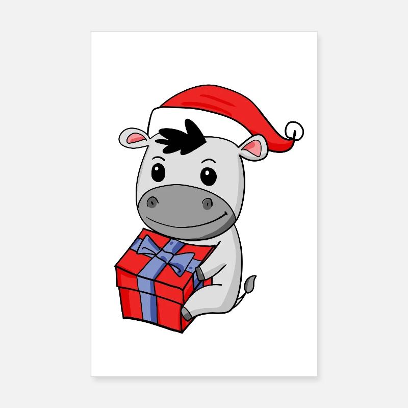 Bébé âne de Noël avec cadeau Poster 20 x 30 cm