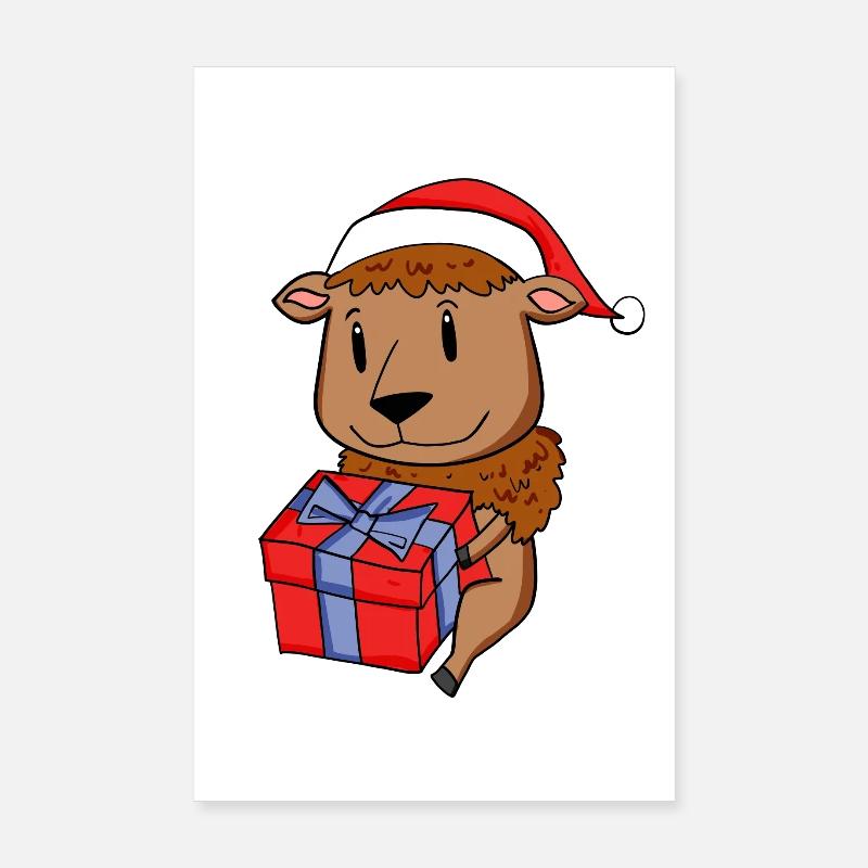 Bison de Noël Bébé avec cadeau Poster 20 x 30 cm
