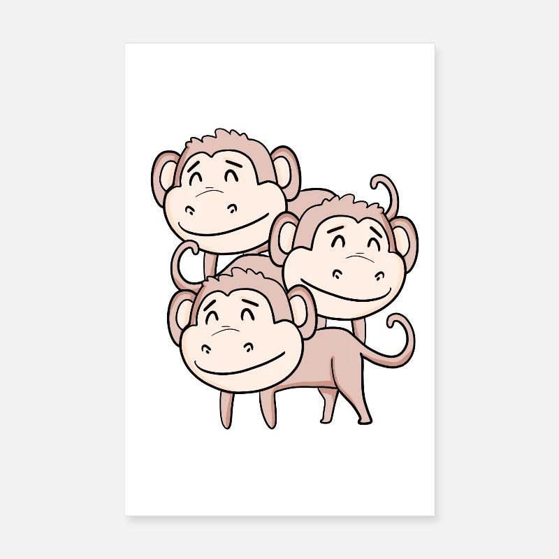 Cute Monkeys - Monkey Poster 8" x 12" (20x30 cm)