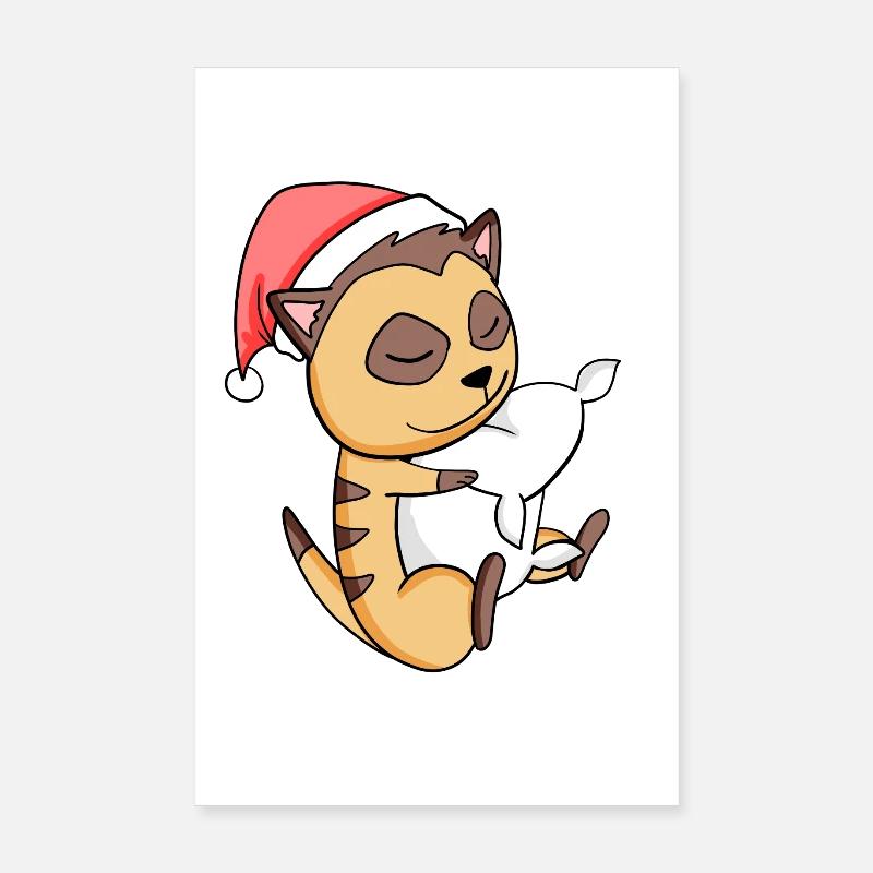 Erdmännchen Weihnachten Schlafen Schlaf - Poster 20x30 cm - Weiß