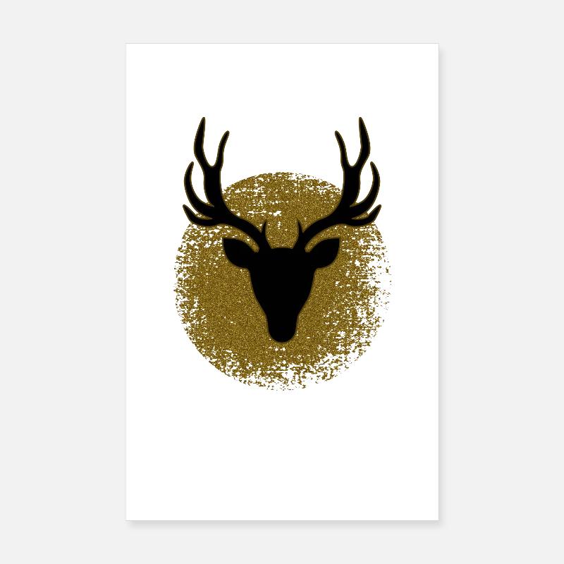 Silhouette de cerf doré en cercle Poster 20 x 30 cm