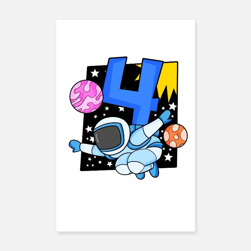 4e anniversaire 4 ans Espace jeune astronaute Poster 20 x 30 cm