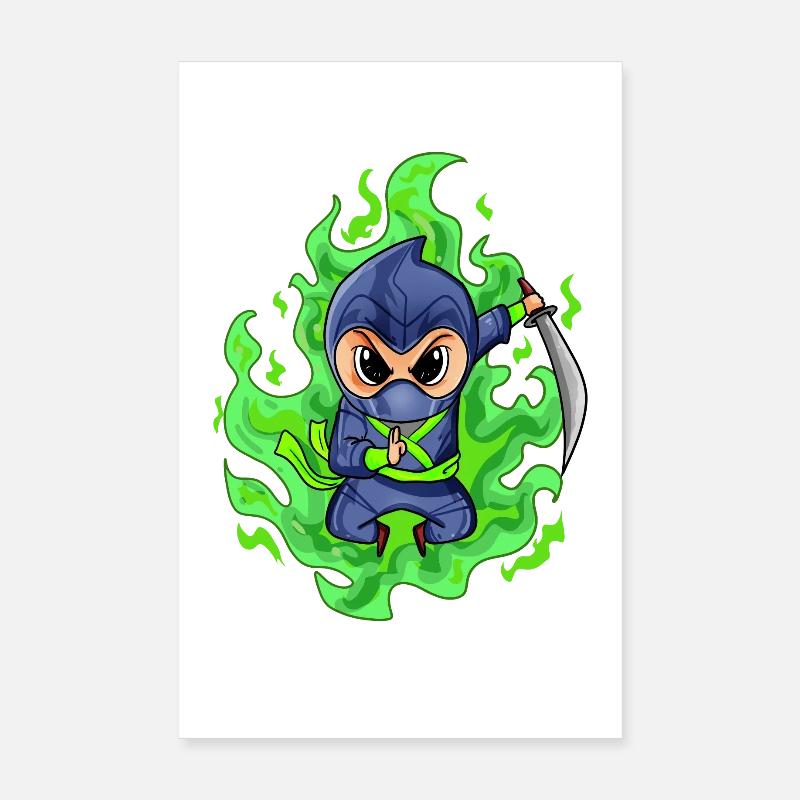 Motif de combattant ninja vert feu Poster 20 x 30 cm