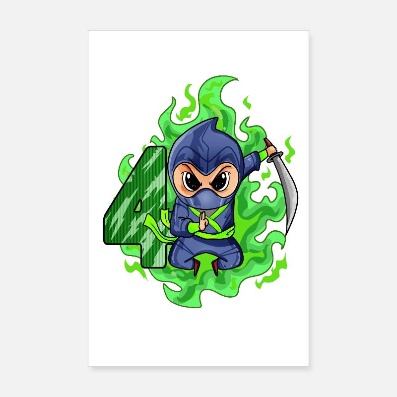 Junge 4 jährig 4. Geburtstag Junge Ninja Grün Poster 20x30 cm