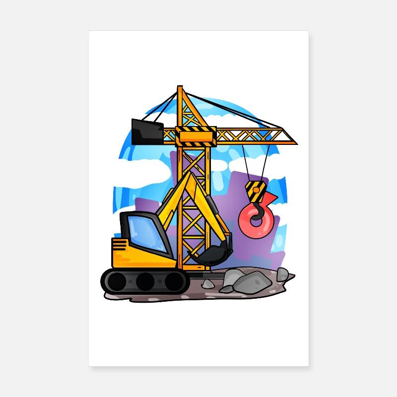 6th birthday 6 years crane construction site excavator boy Poster 8" x 12" (20x30 cm)