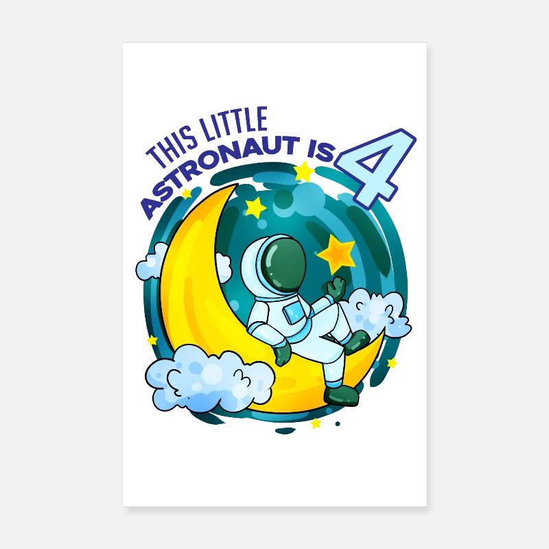 4e anniversaire - Cadeau de garçon astronaute de 4 ans Poster 20 x 30 cm